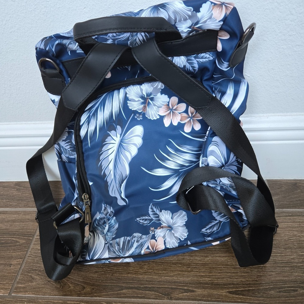 FMEIDA Backpack Women Medium Navy Tropical Print Anti-Theft Convertible Purse